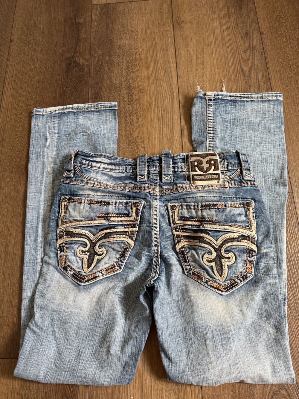 Rock Revival Light Blue Embroidered Slim Bootcut Jeans
